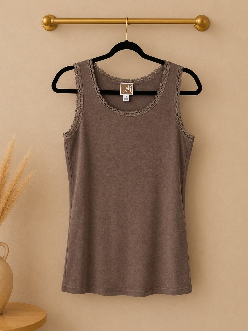JM Collection Lace-Trim Tank Top - Brown
